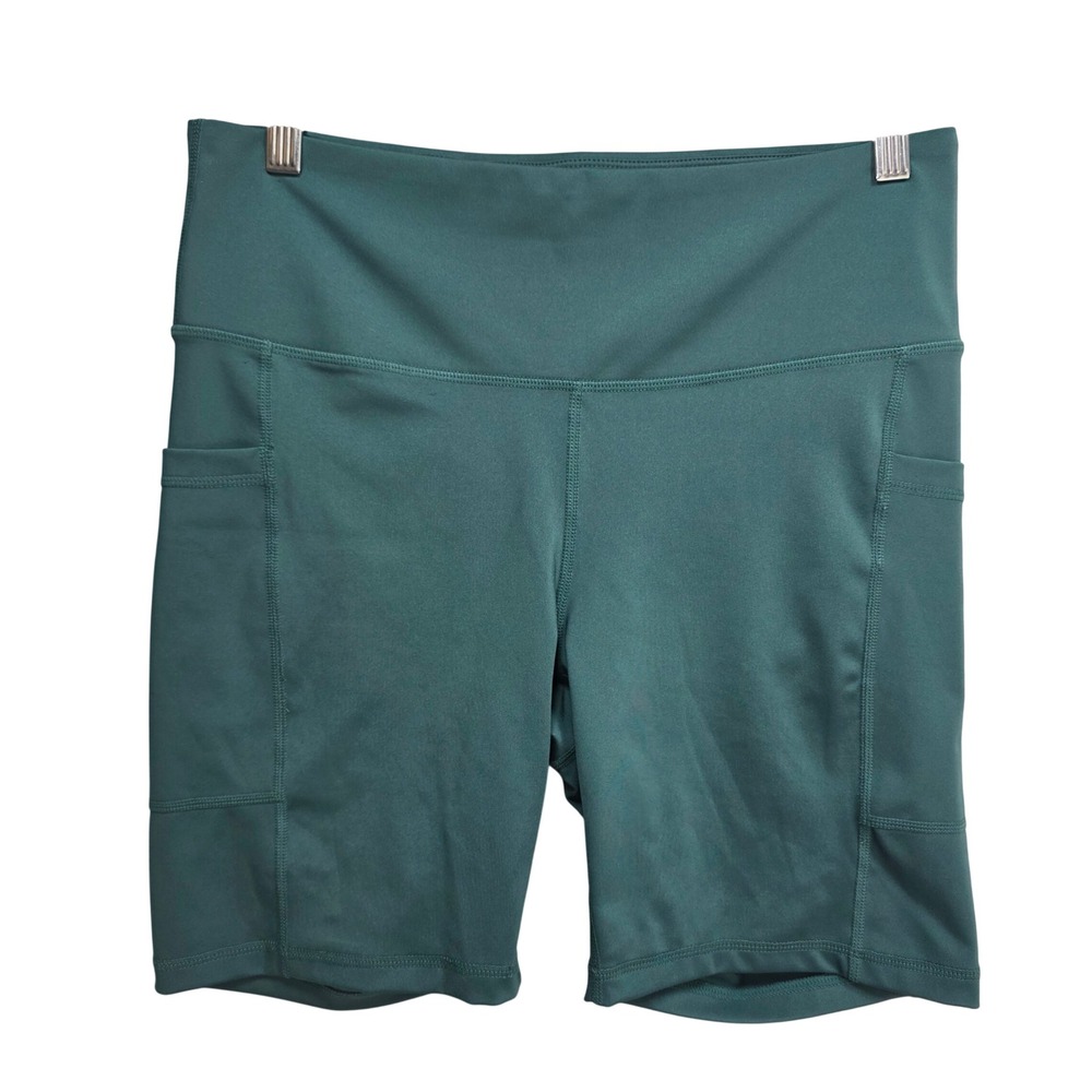 Stretchtherules Biker Shorts Womens M Pockets Green High Rise Athletic Workout